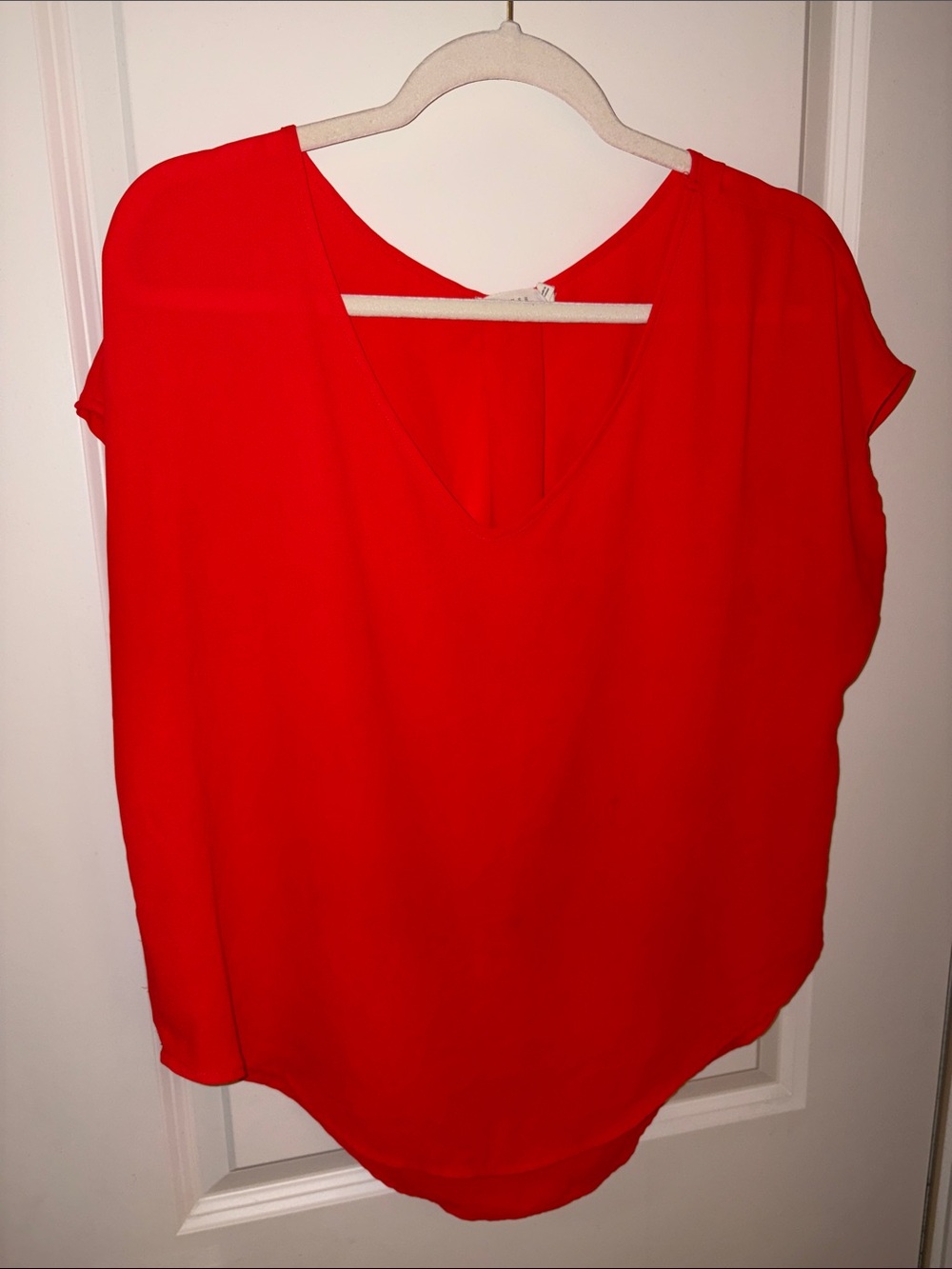 Lush Bright Orange V-Neck Short Sleeve Blouse
